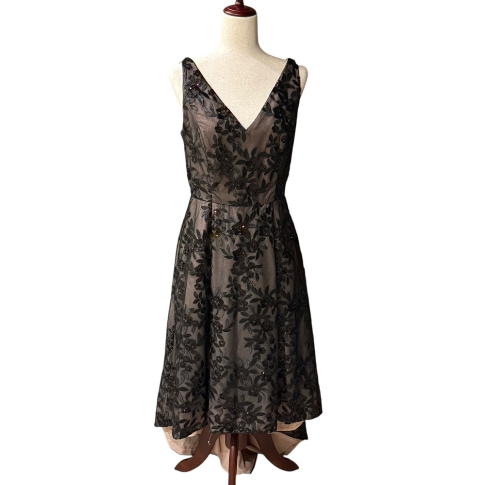 Calvin Klein Black Nude Floral High Low Evening Dress Formal Dress Size 10 EUC